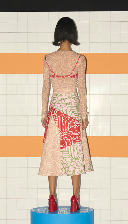 Patchwork A Line Skirt + Net Bodysuit