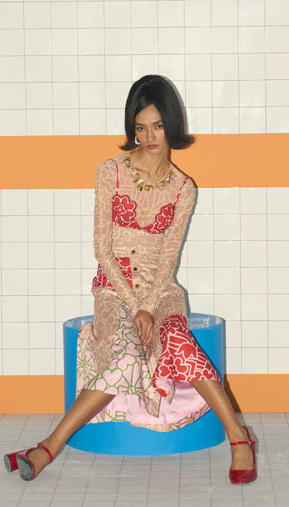Patchwork A Line Skirt + Net Bodysuit
