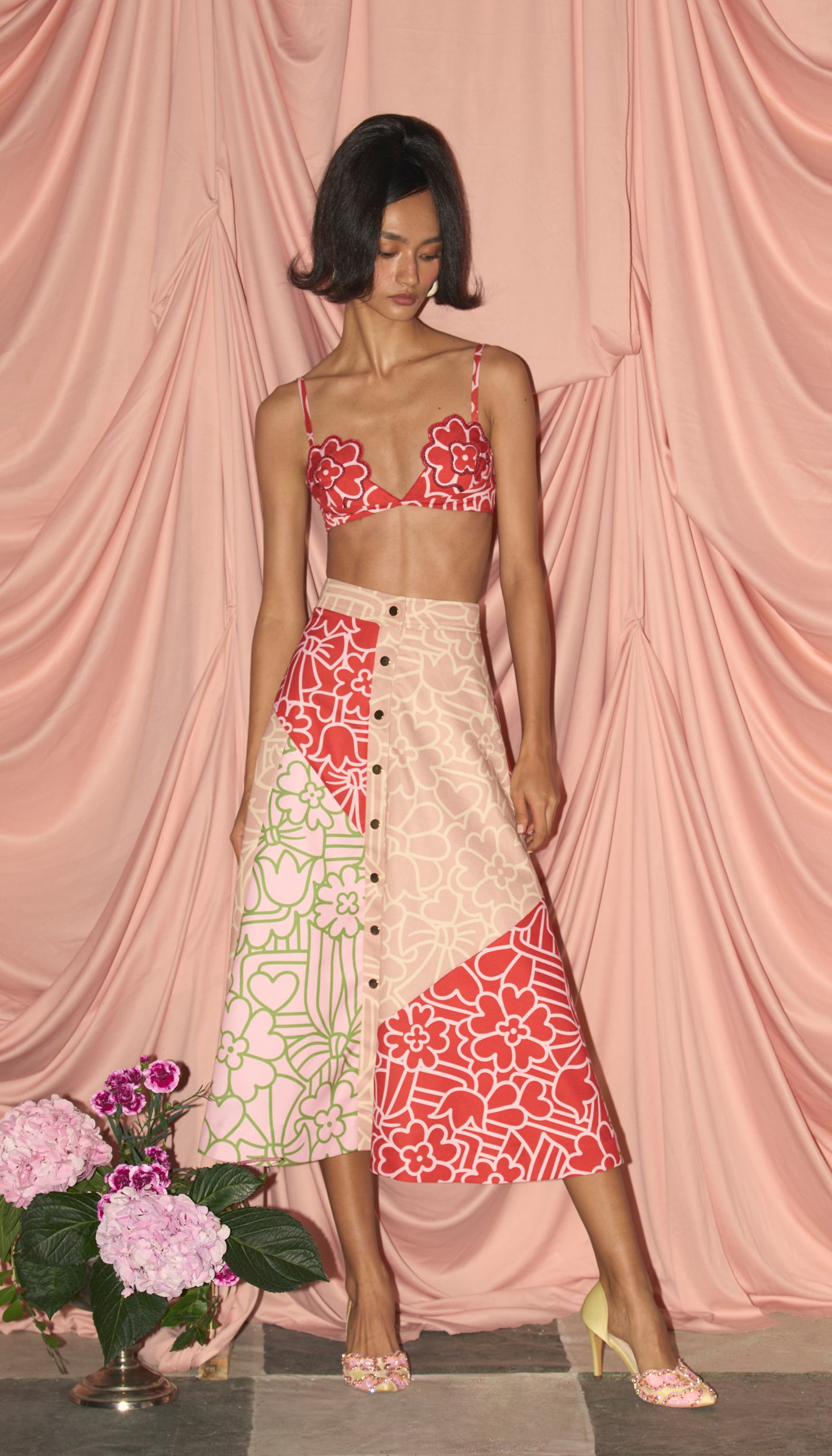Patchwork A Line Skirt + Net Bodysuit