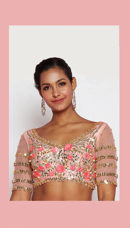 Vivien - BLUSH PINK EMBELLISHED SAREE SET