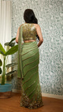 PERFECT TIMES : OLIVE SHADED EMBELLISHED SAREE SET.