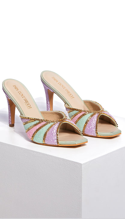 PepperMint Mules - Pastel Coloured Square toe Stilettos