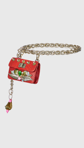 Silver Embellished Chain-link Belt Bag