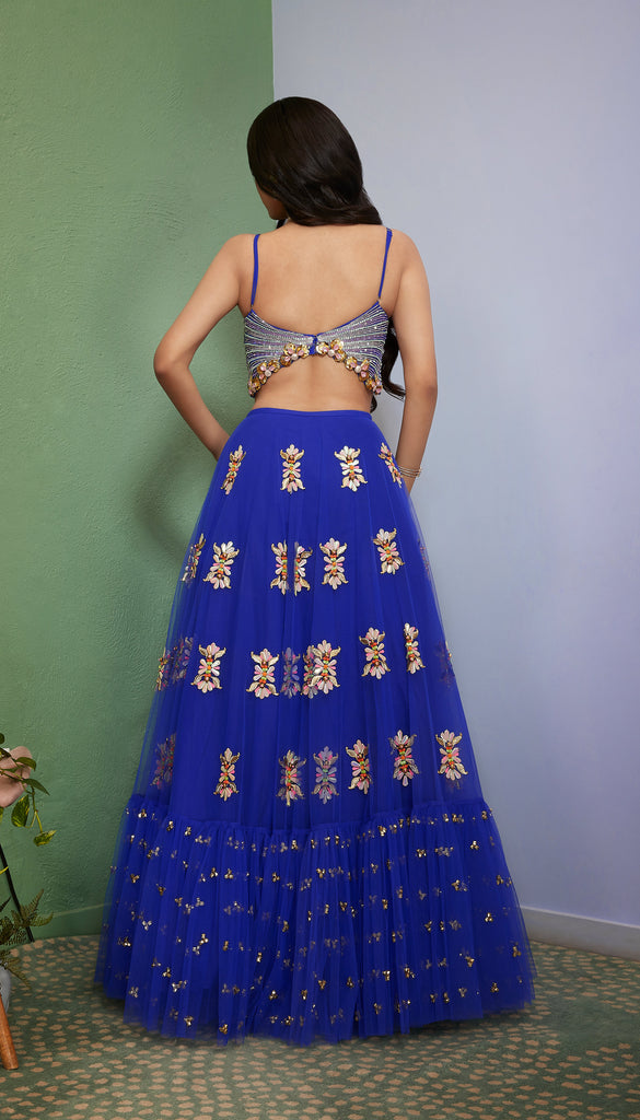 ARTWORQ: BLUE EMBELLISHED  FULL LEHENGA SET