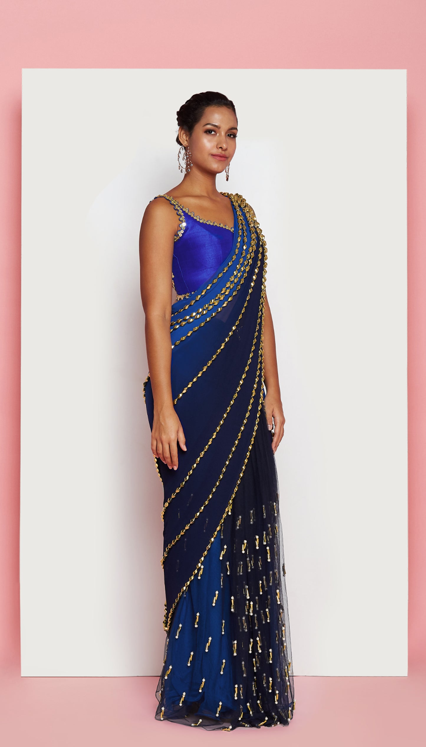 ROCK N ROLLA - ELECTRIC BLUE EMBELLISHED PRE-STICHED SAREE SET