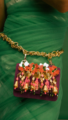 Red Chain-Link embellished Belt Bag