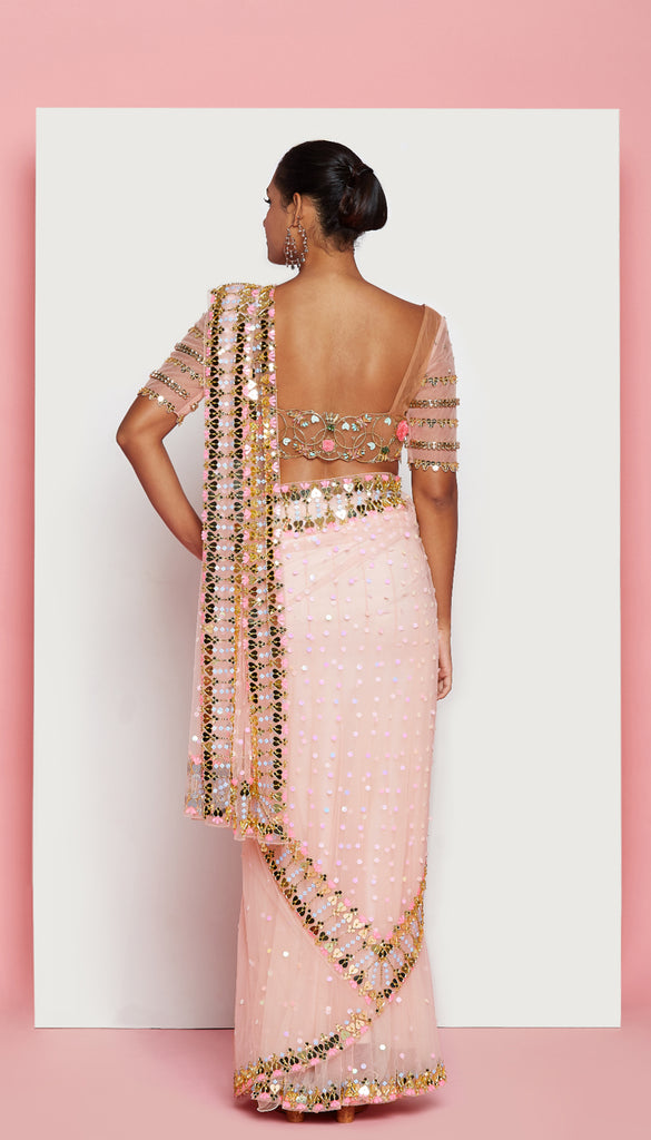 Vivien - BLUSH PINK EMBELLISHED SAREE SET