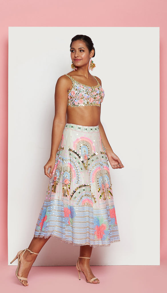 AURORA  - IVORY EMBELLISHED HALF LEHENGA SET