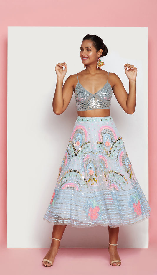 Powder Blue Half Lehenga Set-Papa Don't Preach