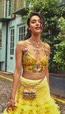 FLOATING THROUGH A DARK BLUE SKY - LIME YELLOW EMBELLISHED HALF LEHENGA SET