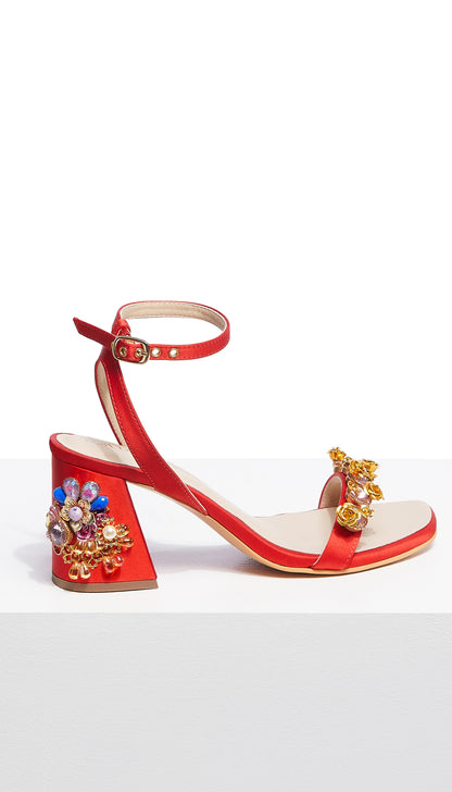 Flaming Katy - Red Embroidered Block Heels