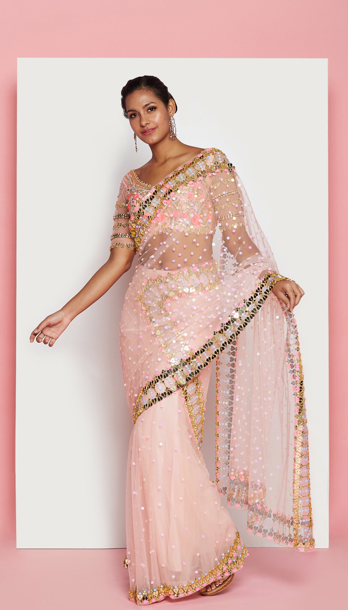 Vivien - BLUSH PINK EMBELLISHED SAREE SET