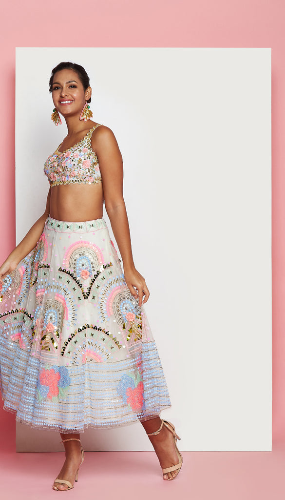AURORA  - IVORY EMBELLISHED HALF LEHENGA SET