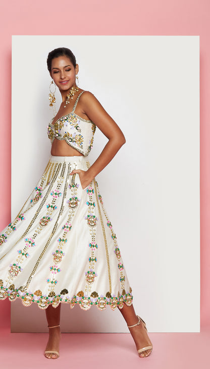 PIERIS - IVORY EMBELLISHED HALF LEHENGA SET