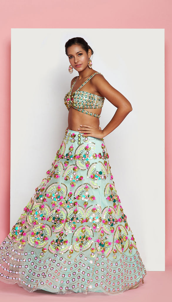 Rebel -  Mint Green Embellished Lehenga Set