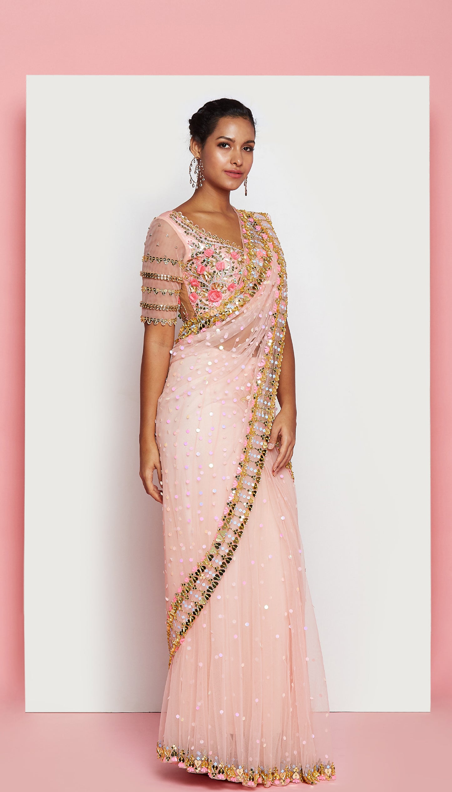 Vivien - BLUSH PINK EMBELLISHED SAREE SET