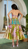 TWILIGHT- Tri-coloured panel embellished half lehenga set.