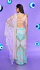 MALVIKA SITLANI - Ice Blue & Pink Pre-stiched Embellished Saree Set