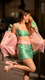 Green Mini Skirt and Bralette Set in Pixie
