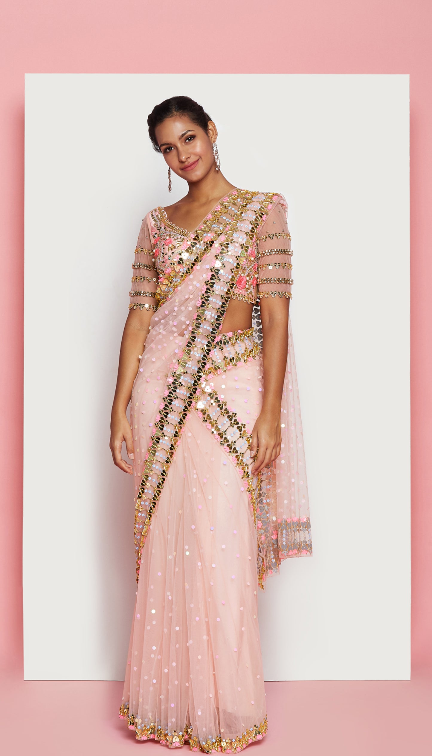 Vivien - BLUSH PINK EMBELLISHED SAREE SET
