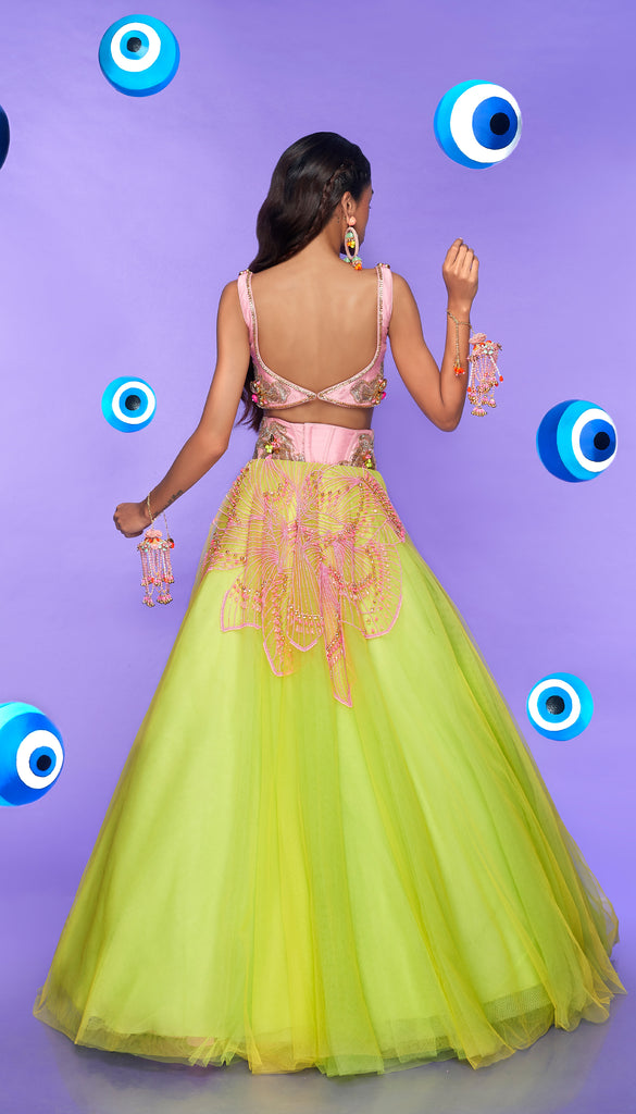 IN YOUR DREAMS - LIME EMBELLISHED LEHENGA SET