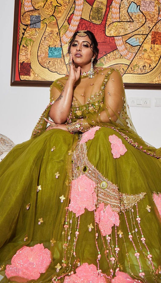 Raja Kumari - olive embellished Lehenga Set