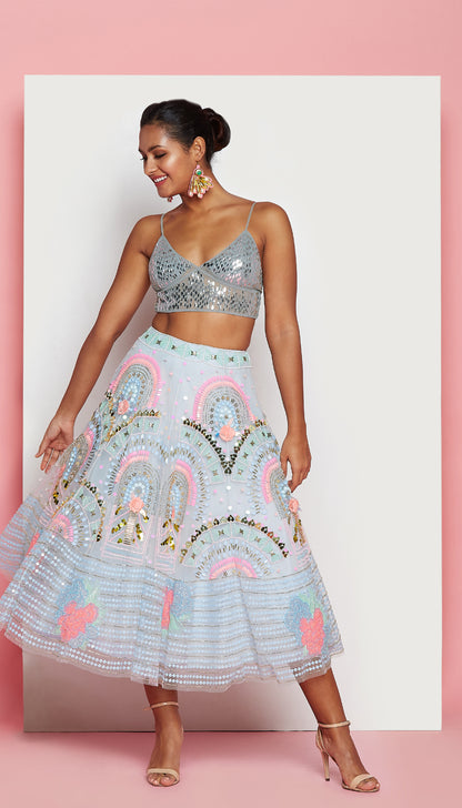 Powder Blue Half Lehenga Set-Papa Don't Preach