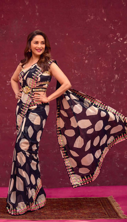 Madhuri Dixit-Nene :  Multi colored Embellished Saree Set