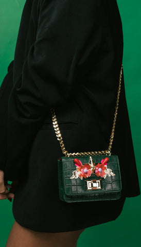 Silver Embellished Chain-link Belt Bag