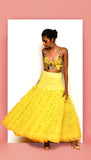 FLOATING THROUGH A DARK BLUE SKY - LIME YELLOW EMBELLISHED HALF LEHENGA SET