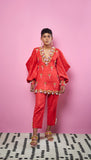 MIRANDA - RED EMBELLISHED KURTA AND PANT SET