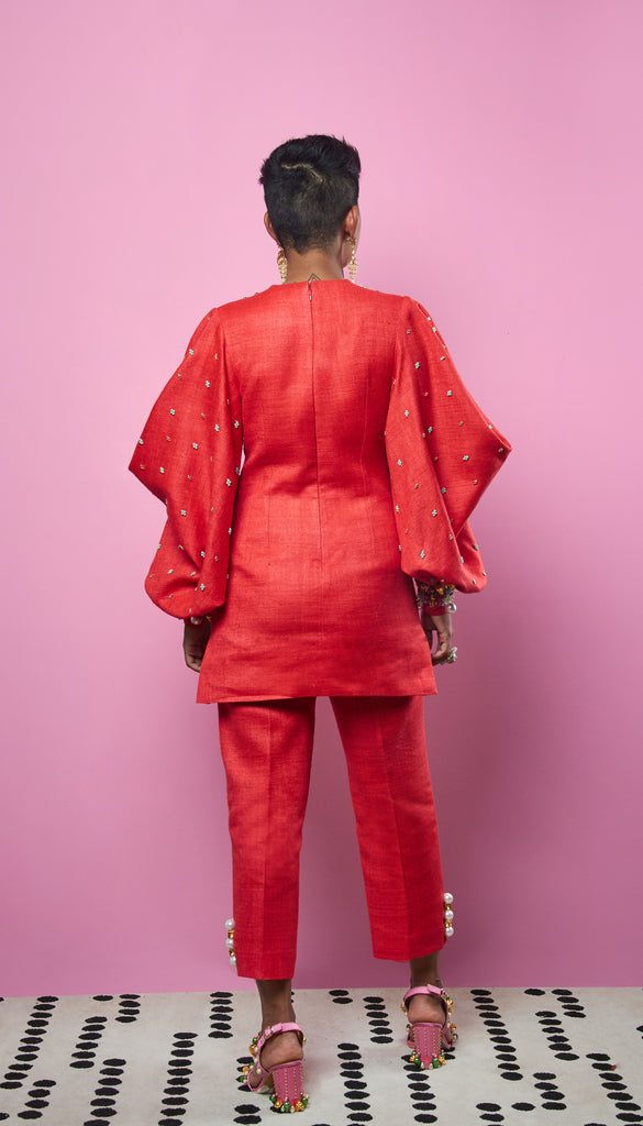 MIRANDA - RED EMBELLISHED KURTA AND PANT SET