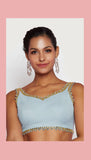Richa Moorjani - Powder Blue embroidered pre-stitched saree Set