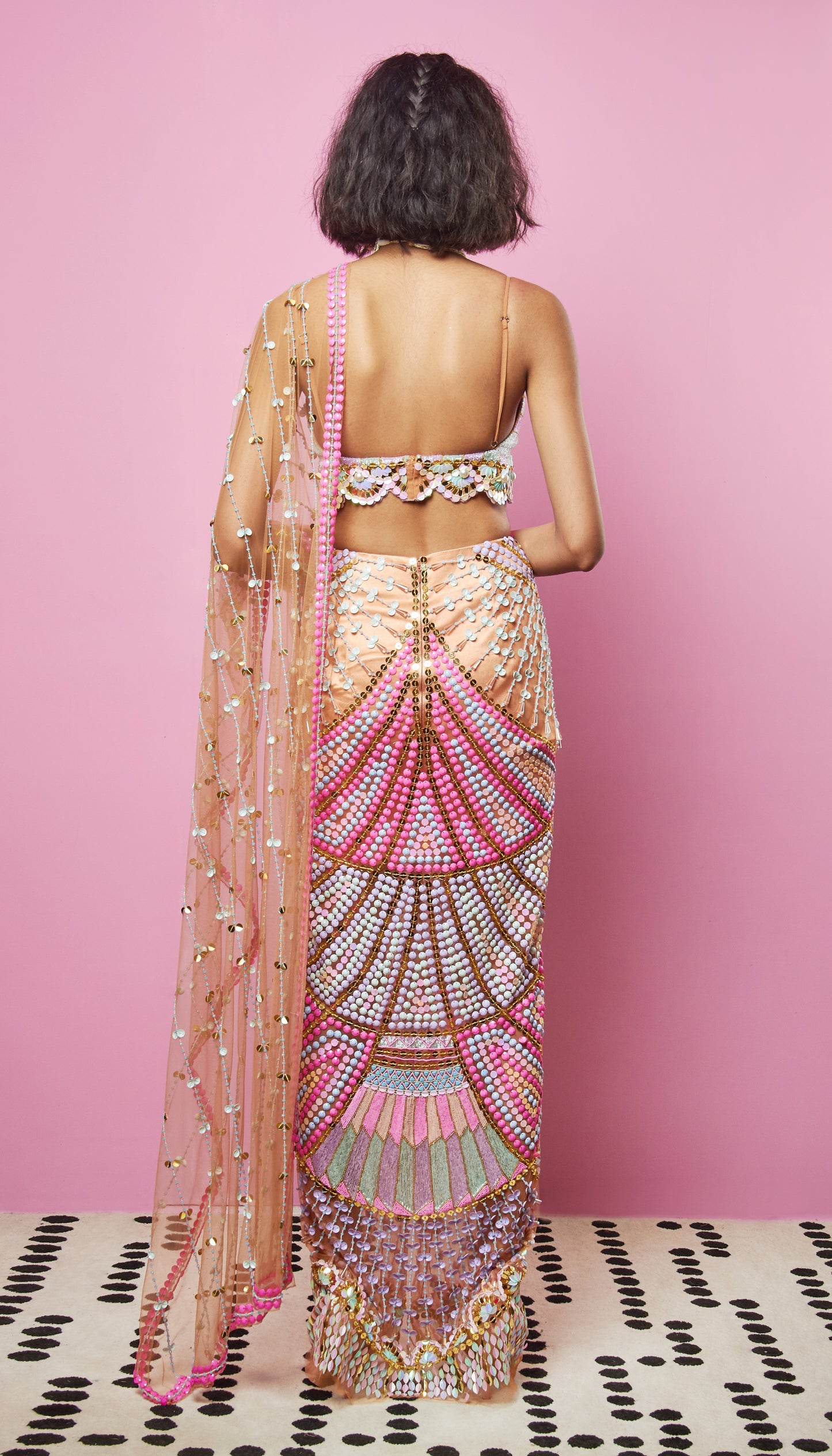 THE IT GIRL - BISCUIT NUDE  EMBELLISHED SAREE SET