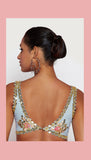 Richa Moorjani - Powder Blue embroidered pre-stitched saree Set