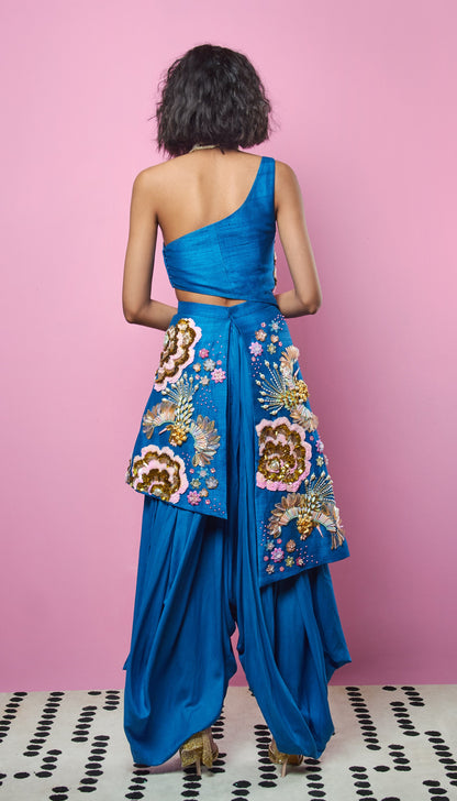 Liza Koshy - COBALT BLUE ONE-SHOULDER DHOTI JUMPSUIT