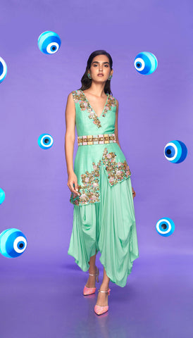 Chrissy- Blue Pre-stitched embellished Saree Set