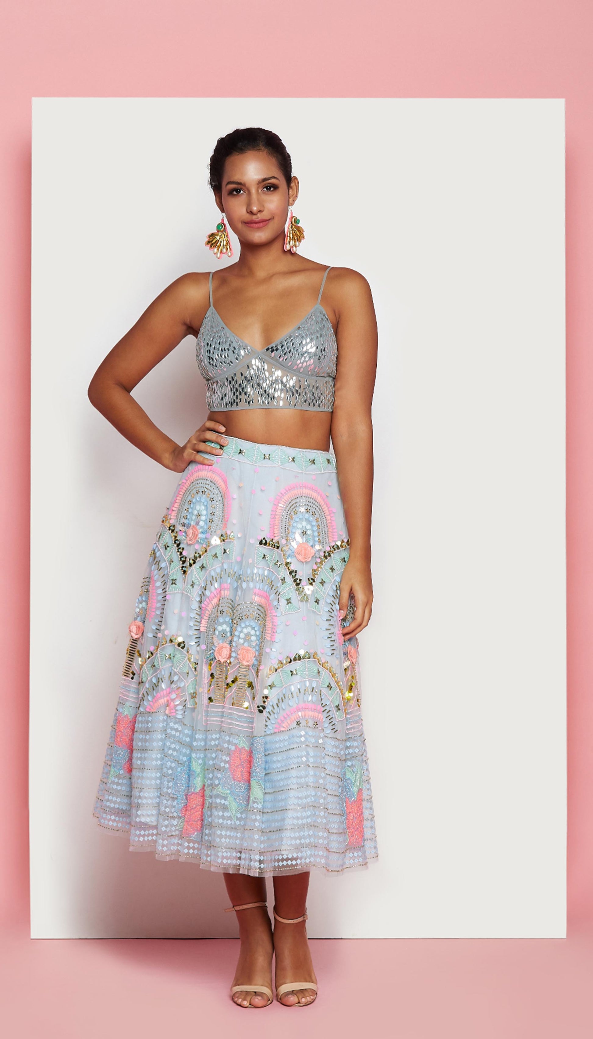 Powder Blue Half Lehenga Set-Papa Don't Preach