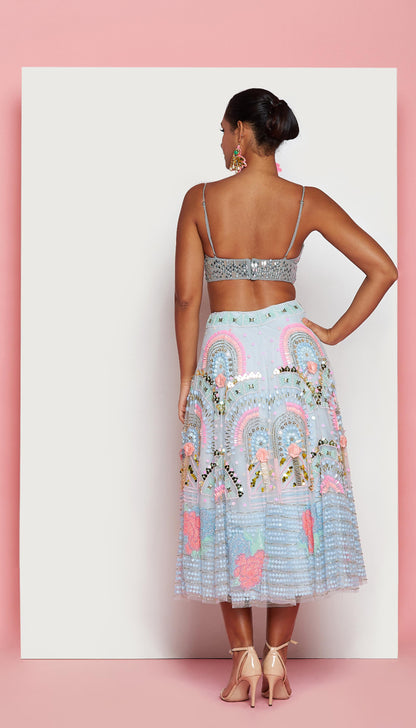 Powder Blue Half Lehenga Set-Papa Don't Preach