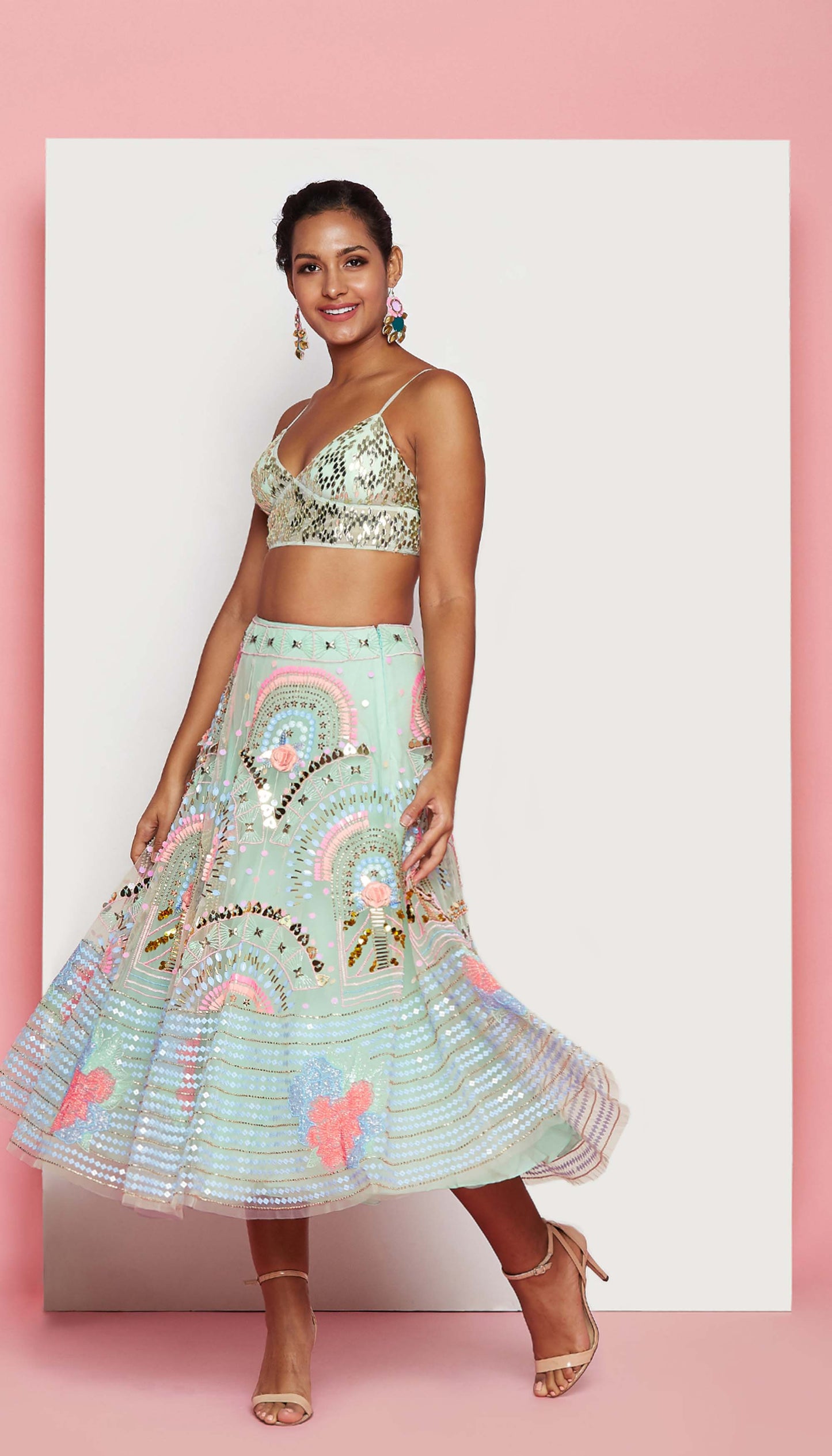 Mint Green Half Lehenga Set-Papa Don't Preach