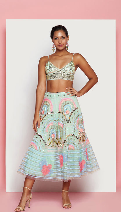 Mint Green Half Lehenga Set-Papa Don't Preach