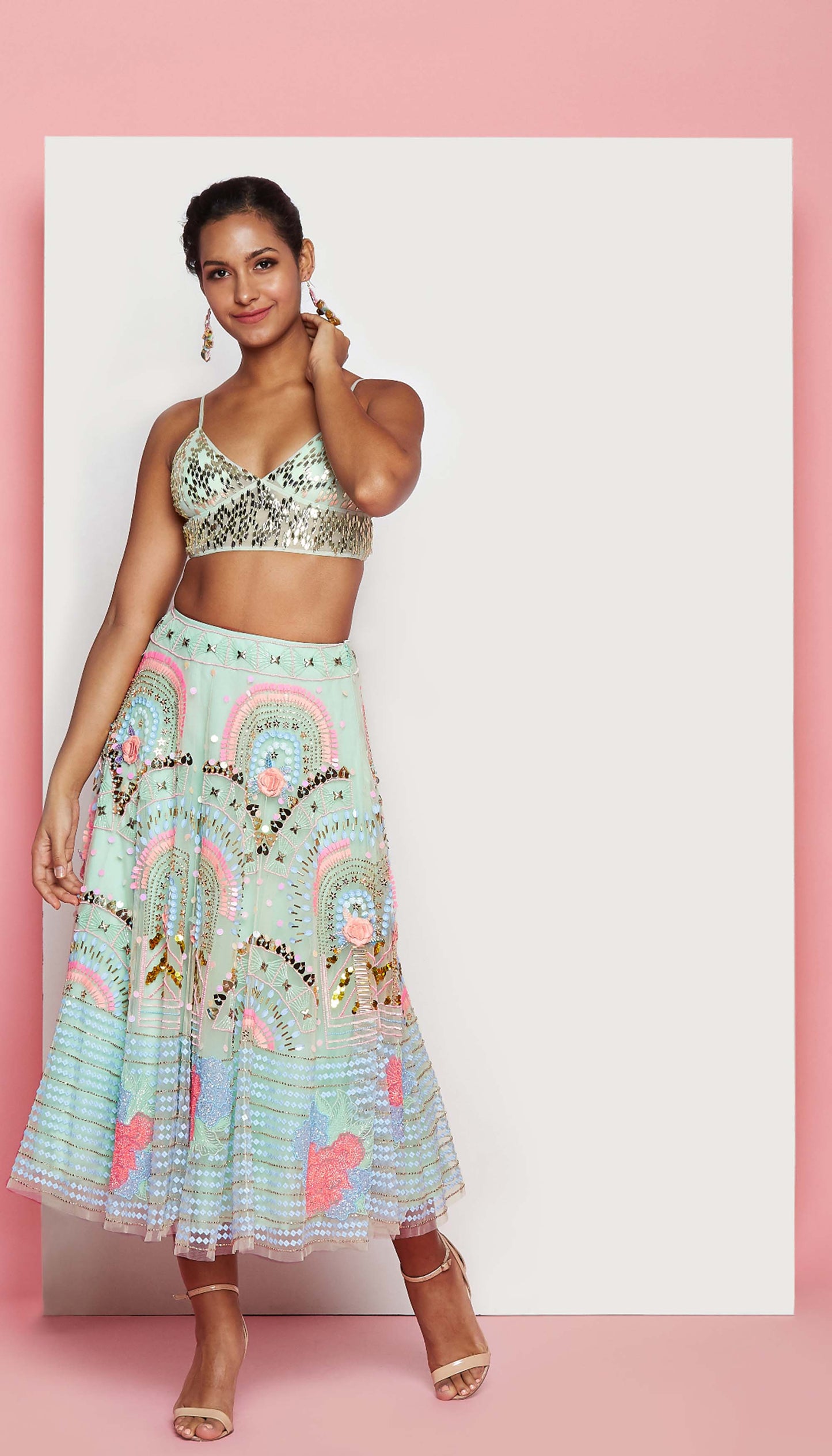 Mint Green Half Lehenga Set-Papa Don't Preach