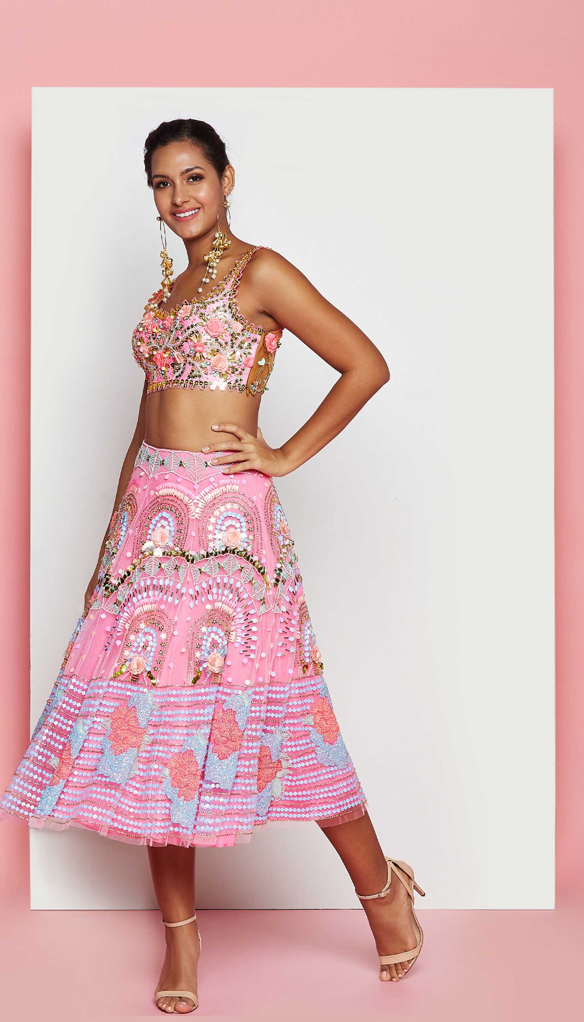 Rose Pink Half Lehenga Set-Papa Don't Preach