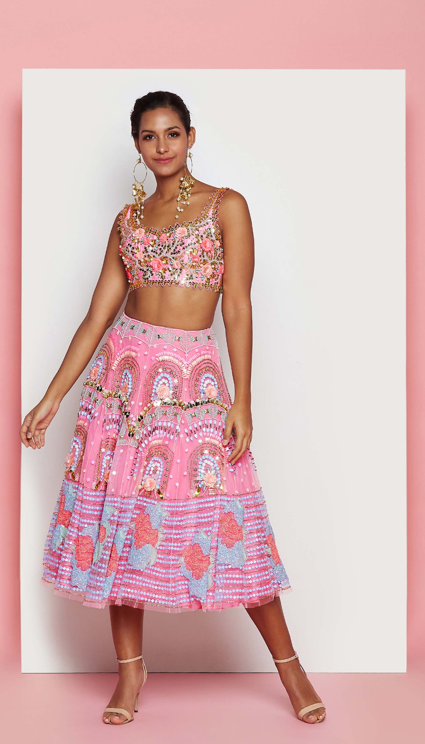 Rose Pink Half Lehenga Set-Papa Don't Preach