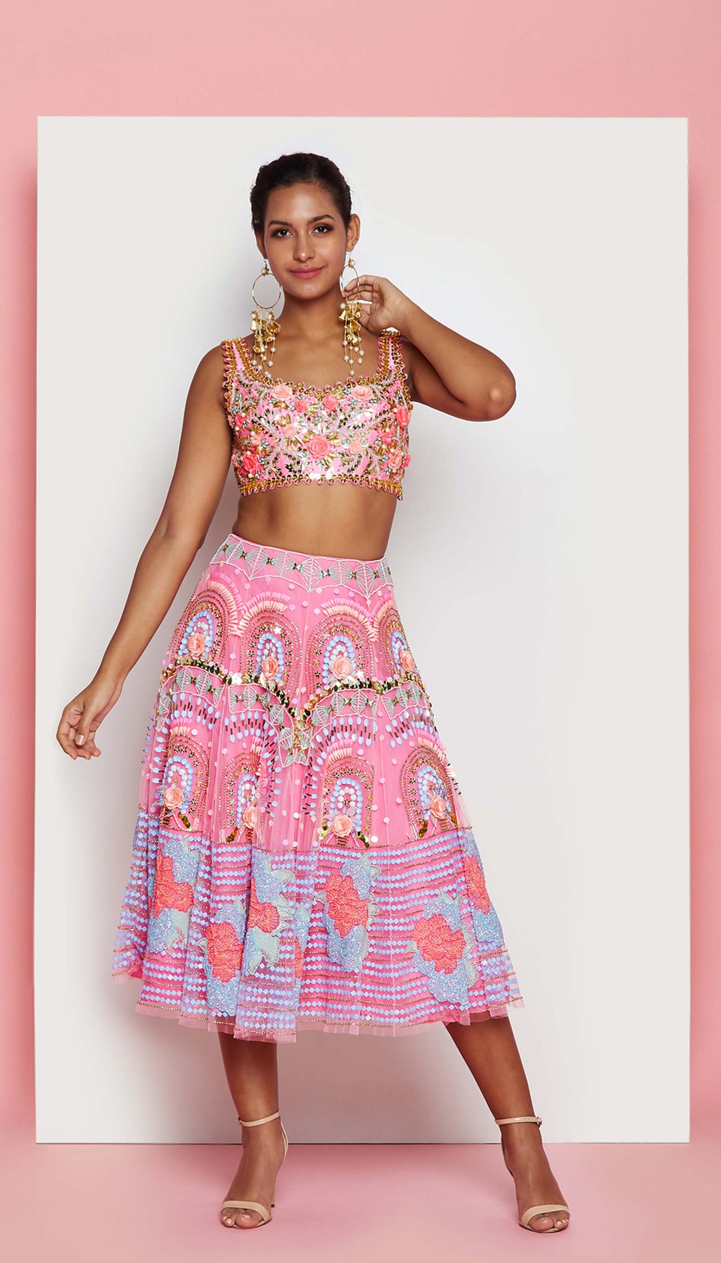 Rose Pink Half Lehenga Set-Papa Don't Preach