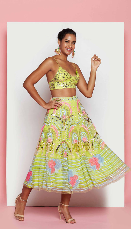 Lime Half Lehenga Set- Papa Don't Preach