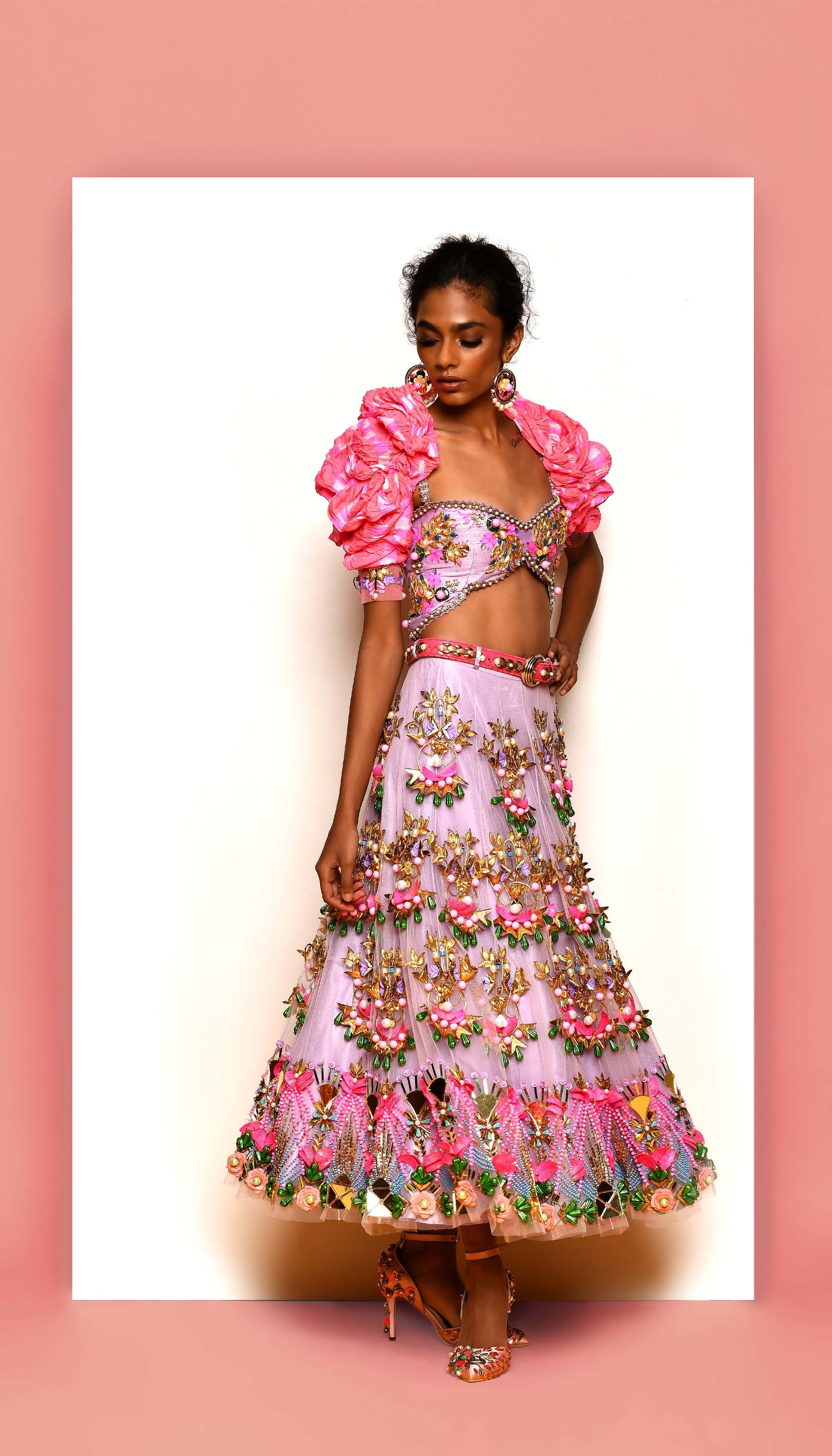 Lilac and Pink Half Lehenga Set-Papa Don't Preach