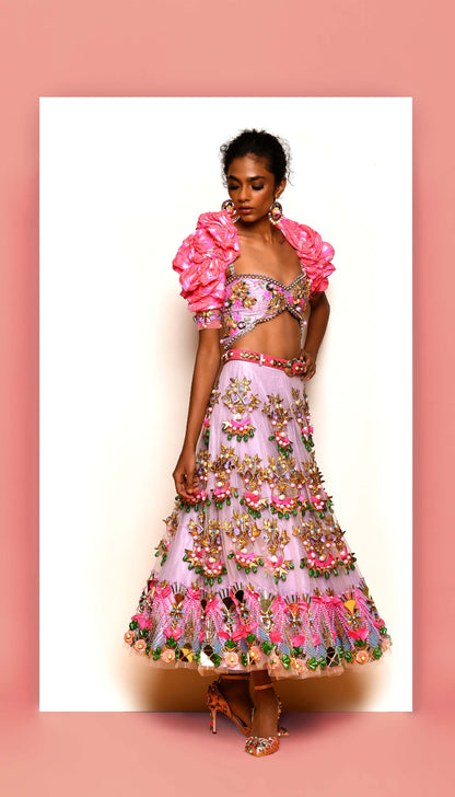 Lilac and Pink Half Lehenga Set-Papa Don't Preach