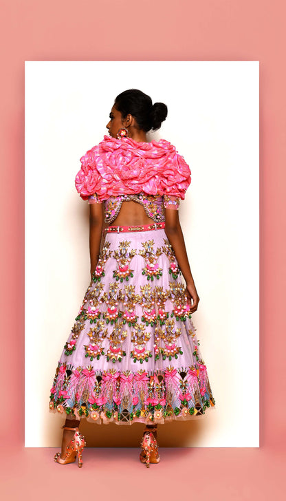 Lilac and Pink Half Lehenga Set-Papa Don't Preach
