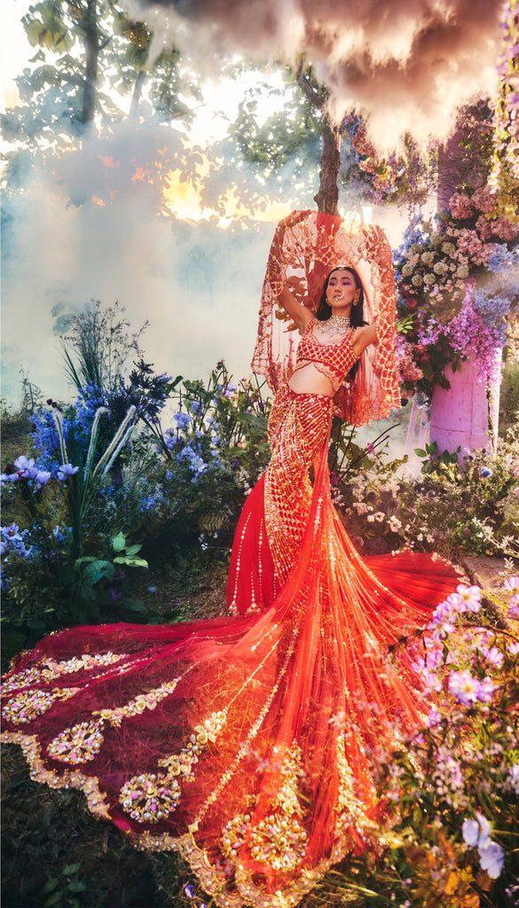 Tamanna Bhatia - Fiery Red mermaid cut Lehenga Set